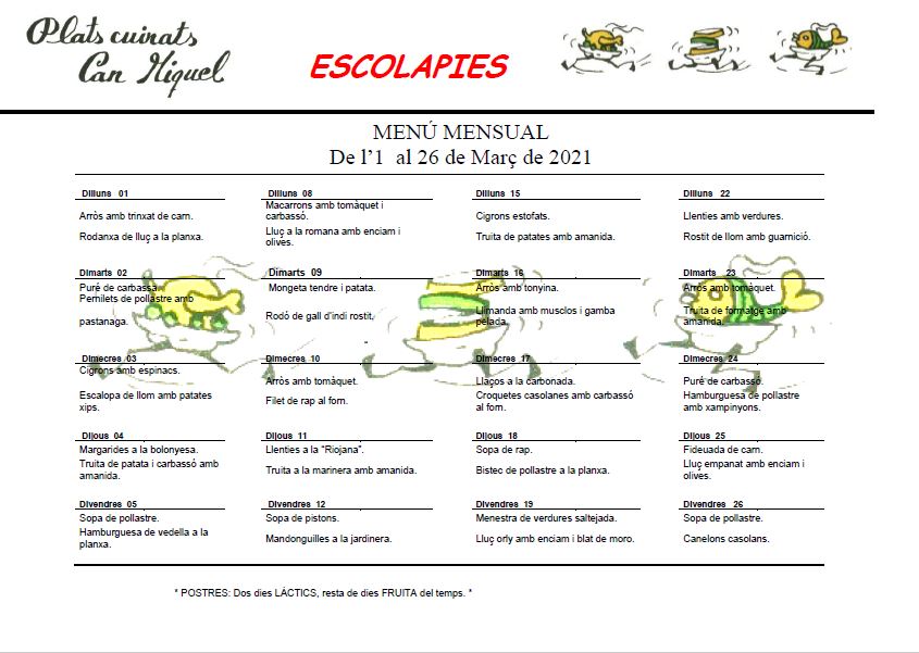 Menu mes de Març